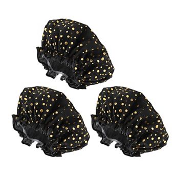 3 pc Reusable Dots Double Layer Shower Cap for Shower