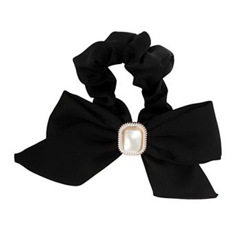 Grace Square Pearl Bow Scrunchie Hair Elastic Band 1 pc