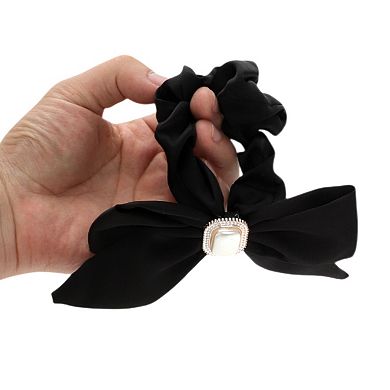 Grace Square Pearl Bow Scrunchie Hair Elastic Band 1 Pc