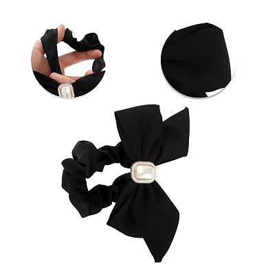 Grace Square Pearl Bow Scrunchie Hair Elastic Band 1 Pc