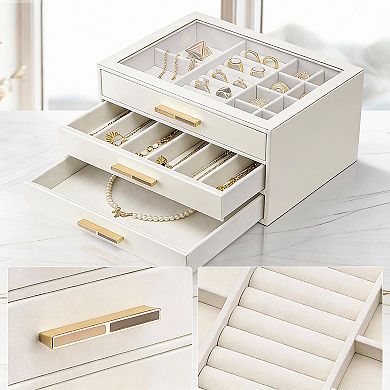 3 Layer Jewelry Box with Glass Lid