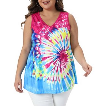 Women's Plus Size Tank Top Tie Dye Sleeveless Tshirts Summer Casual Tops Loose Fit Basic Tees