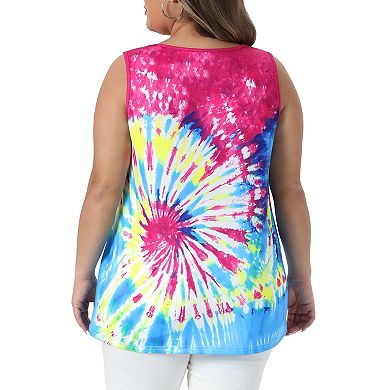 Women's Plus Size Tank Top Tie Dye Sleeveless Tshirts Summer Casual Tops Loose Fit Basic Tees
