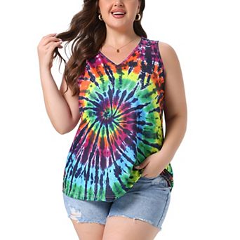 Women's Plus Size Tank Top Tie Dye Sleeveless Tshirts Summer Casual Tops Loose Fit Basic Tees
