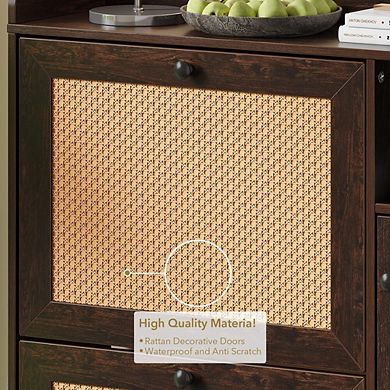 Rattan Shoe Cabinet with Flip Drawers and Adjustable Shelves