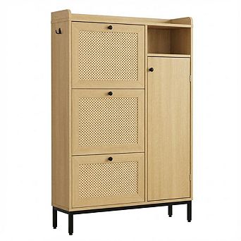 Rattan Shoe Cabinet with Flip Drawers and Adjustable Shelves