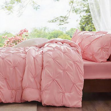 Boho Pintuck Queen Comforter Set, Floral Design, Lightweight, Soft