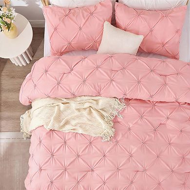 Boho Pintuck Queen Comforter Set, Floral Design, Lightweight, Soft