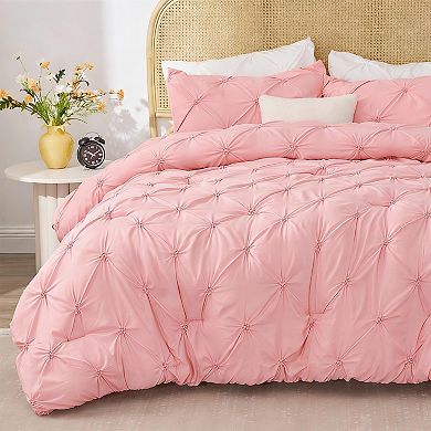 Boho Pintuck Queen Comforter Set, Floral Design, Lightweight, Soft