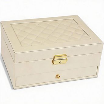 PU Leather Jewelry Organizer Box - 2 Layers for Earrings, Bracelets, Rings