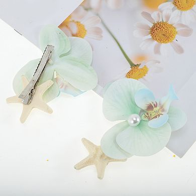 Simulation Phalaenopsis Double Flowers Hair Clip Beige 2 Pcs