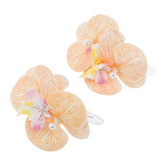 Simulation Phalaenopsis Double Flowers Hair Clip Beige 2 pc
