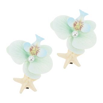 Simulation Phalaenopsis Double Flowers Hair Clip Beige 2 pc