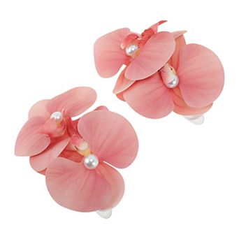 Simulation Phalaenopsis Double Flowers Hair Clip Beige 2 pc
