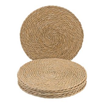 Farmhouse Set of 6 Straw Woven Placemats for Dining Decor Indoor Outdoor Kitchen Mat Brown 11.8inch