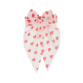 Cute Heart Shaped Printed Bow Ribbon Spring Hair Clips 1 pc