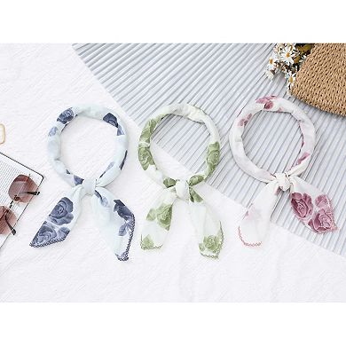 Women's Rose Vintage 26.7'' Square Scarf Cotton Linen Floral Pattern Neckerchief for Gift Casual