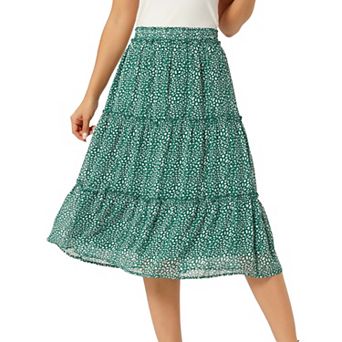 Women's Tiered Skirt Chiffon A-Line Ruffle Elastic High Waist Casual Flowy Summer Beach Midi Skirts