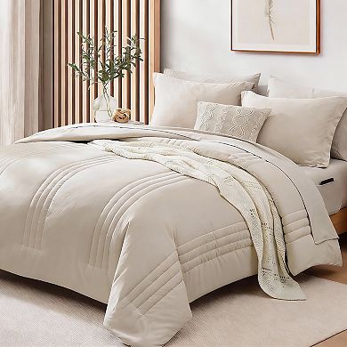 7-Piece Beige Queen Comforter Set All Seasons
