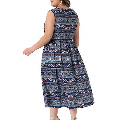 Women's Plus Size Summer Boho Dresses V Neck Sleeveless Midi Sun Dress Beach Flowy Casual