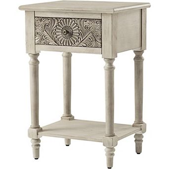 AKSZRI Vintage 2 tier Nightstand with Storage Drawer & Open Shelf - MDF Wood Accent Table