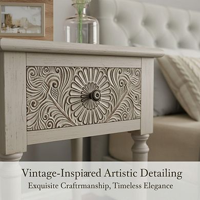 AKSZRI Vintage 2-Tier Nightstand with Storage Drawer & Open Shelf - MDF Wood Accent Table