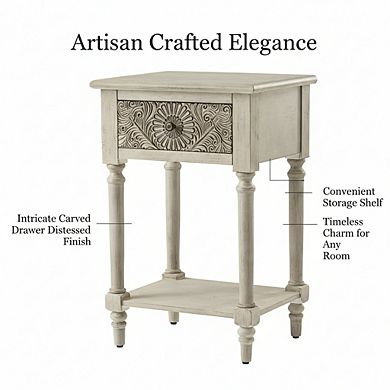 AKSZRI Vintage 2-Tier Nightstand with Storage Drawer & Open Shelf - MDF Wood Accent Table