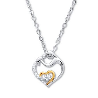 PalmBeach Jewelry .13 TCW Cubic Zirconia Heart in Silvertone Pendant, 20-inch with 2-inch Extender