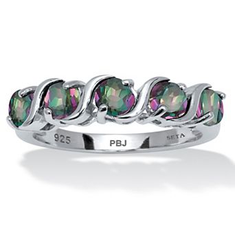 PalmBeach Jewelry 1.50 TCW Round Cut Genuine Mystic Fire Topaz Sterling Silver Ring