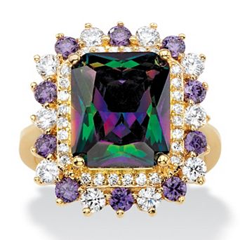 PalmBeach Jewelry 8.40 TCW Mystic Cubic Zirconia Gold-Plated Halo Cocktail Ring
