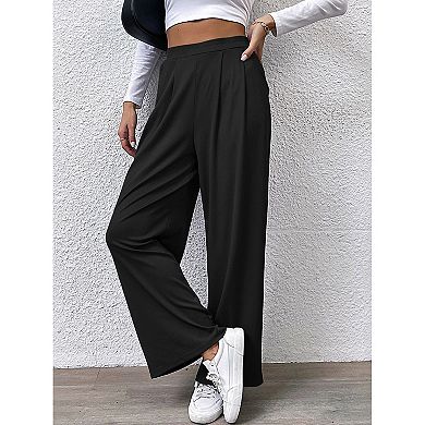 Women's Summer Pants Solid High Waist Wide Leg Pants Casual Work Pants