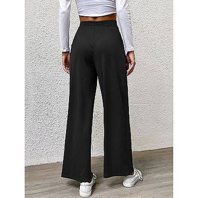 Women's Summer Pants Solid High Waist Wide Leg Pants Casual Work Pants