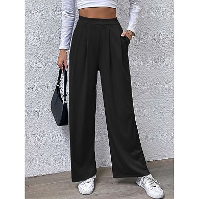 Women's Summer Pants Solid High Waist Wide Leg Pants Casual Work Pants
