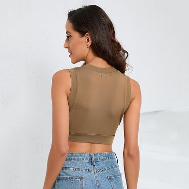 Womens Summer Basic Sleeveless Crew Neck Casual Crop Top Bustier Ribbed Fitted Cropped Tank Tops