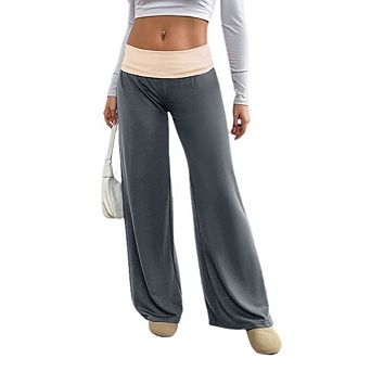 Womens Casual Loose Wide Leg Cozy Pants Yoga Sweatpants Color Block High Waisted Sports Lounge Pants