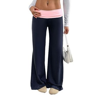 Womens Casual Loose Wide Leg Cozy Pants Yoga Sweatpants Color Block High Waisted Sports Lounge Pants