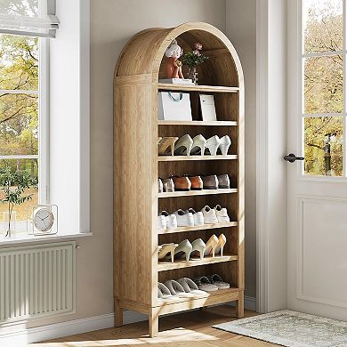 71 in Tall Arched Bookcase, 7 Tiers Arch Bookshelf Open Storage,Adjustable Shelves