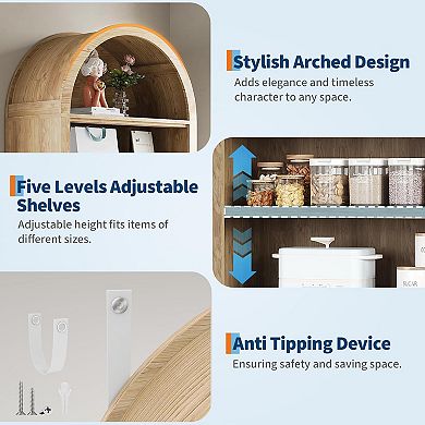 71 in Tall Arched Bookcase, 7 Tiers Arch Bookshelf Open Storage,Adjustable Shelves