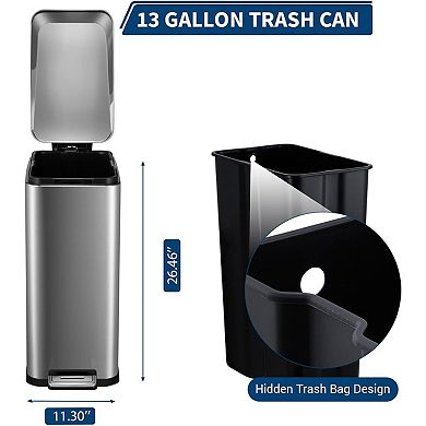 13.2 Gallon Step Trash Can-Soft-Close Foot Pedal Garbage Bin (Fingerprint Resistant) Kitchen