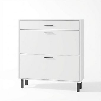 3 tier Shoe Storage Cabinet , Flip Freestanding Entryway Organizer with Adjustable Shelves