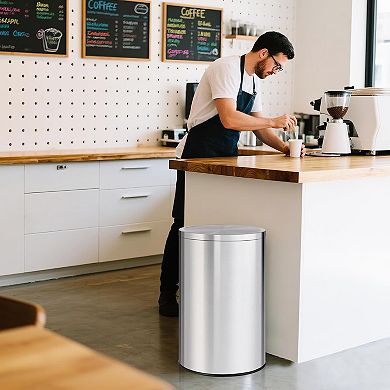 Stainless Steel Trash Can, Kitchen Garbage Can with Flipping Lid & Removable Inner Bucket