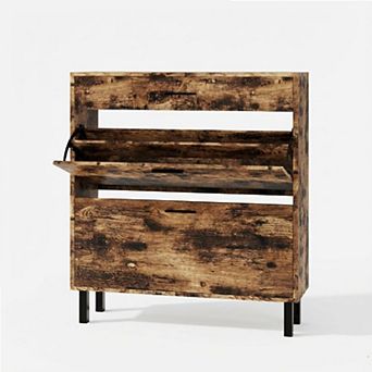 3 tier Shoe Storage Cabinet , Flip Freestanding Entryway Organizer with Adjustable Shelves