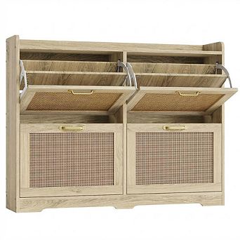 Entryway Shoe Cabinet with 4 Flip Drawers, Hidden Freestanding Shoe Storage Organizer Rack Cabinet