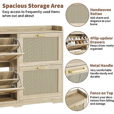Entryway Shoe Cabinet with 4 Flip Drawers, Hidden Freestanding Shoe Storage Organizer Rack Cabinet
