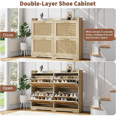Entryway Shoe Cabinet with 4 Flip Drawers, Hidden Freestanding Shoe Storage Organizer Rack Cabinet