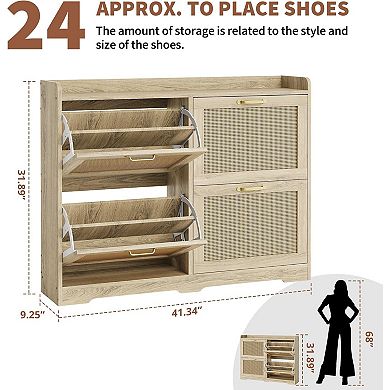 Entryway Shoe Cabinet with 4 Flip Drawers, Hidden Freestanding Shoe Storage Organizer Rack Cabinet