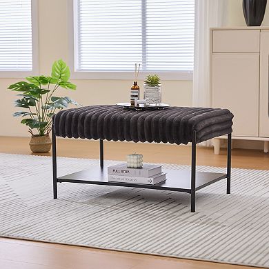 GOODSILO Upholstered Ottoman Coffee Table Foot Rest with Metal Legs and Storage Shelf