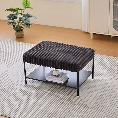 GOODSILO Upholstered Ottoman Coffee Table Foot Rest with Metal Legs and Storage Shelf