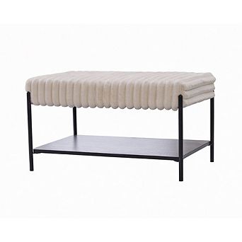 GOODSILO Upholstered Ottoman Coffee Table Foot Rest with Metal Legs and Storage Shelf