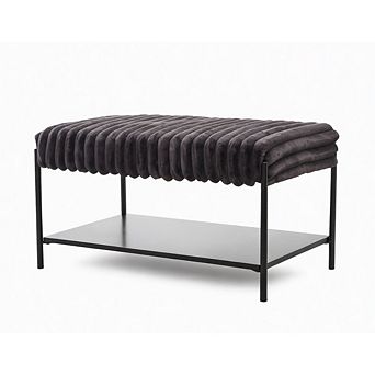 GOODSILO Upholstered Ottoman Coffee Table Foot Rest with Metal Legs and Storage Shelf